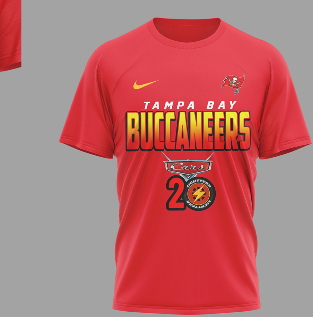 Tampa Bay Buccaneers Disney Cars 20th Anniversary Red Graphic Lightning McQueen Racing T Shirt Tampa Bay Buccaneers Disney Cars 20th Anniversary Red Graphic Lightning McQueen Racing T Shirt