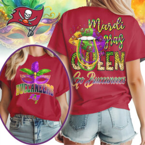 Tampa Bay Buccaneers Mardi Gras Queen Purple Gold Green Football Fan Apparel T Shirt