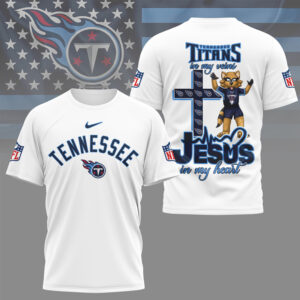 Tennessee Titans Jesus In My Heart Christian Faith Football Fan Graphic T Shirt