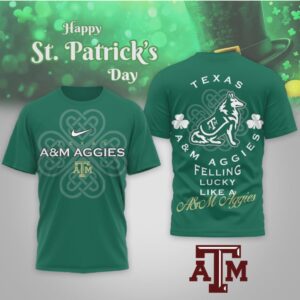 Texas A&M Aggies St. Patrick’s Day Lucky Clover Reveille Mascot Graphic T Shirt Texas A&M Aggies St. Patrick’s Day Lucky Clover Reveille Mascot Graphic T Shirt