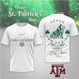 Texas A&M Aggies St. Patrick's Day Lucky Clover Reveille Mascot Graphic T Shirt