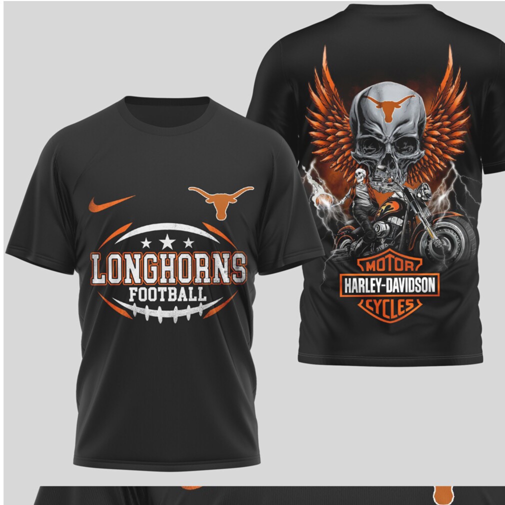 Texas Longhorns Football Harley Davidson Style Biker Skull Wings Graphic T Shirt Texas Longhorns Football Harley Davidson Style Biker Skull Wings Graphic T Shirt