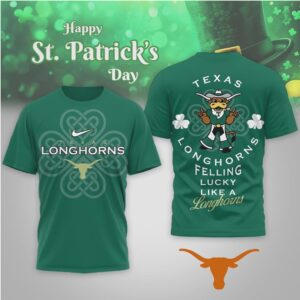 Texas Longhorns Lucky St. Patrick's Day Bevo Mascot Green Performance Graphic Shirt
