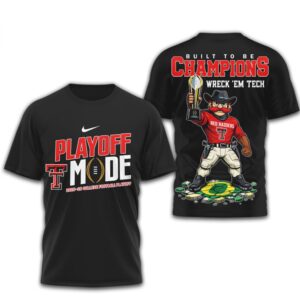 Texas Tech Red Raiders Playoff Mode 2025 College Football Playoff Mascot Graphic Shirt Texas Tech Red Raiders Playoff Mode 2025 College Football Playoff Mascot Graphic Shirt