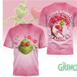 The Grinch Love Stinks But I Love You Pink Valentine Graphic Heart Tee The Grinch Love Stinks But I Love You Pink Valentine Graphic Heart Tee