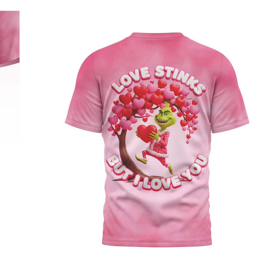 The Grinch Love Stinks But I Love You Pink Valentine Graphic Heart Tee The Grinch Love Stinks But I Love You Pink Valentine Graphic Heart Tee
