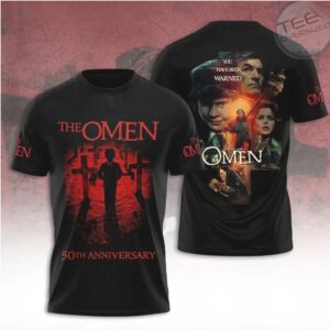 The Omen 50th Anniversary Horror Movie Poster Graphic Vintage Style T Shirt