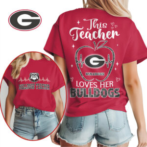 This Teacher Loves Her Bulldogs Georgia Game Day Vintage Football Fan Graphic T Shirt