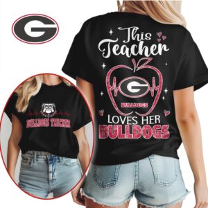 This Teacher Loves Her Bulldogs Georgia Game Day Vintage Football Fan Graphic T Shirt