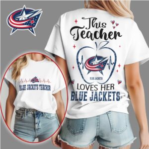 This Teacher Loves Her Columbus Blue Jackets Apple Heartbeat Classroom Graphic Shirt