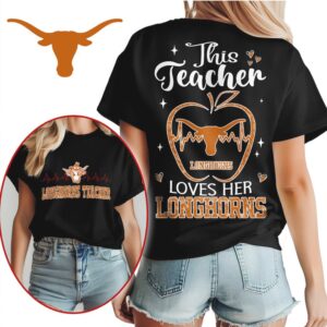 This Teacher Loves Her Longhorns Texas Game Day Vintage Graphic Football T Shirt