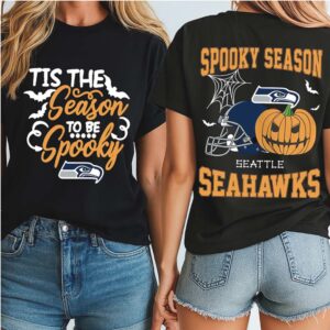Tis The Season To Be Spooky Seattle Seahawks Halloween Pumpkin Football T Shirt