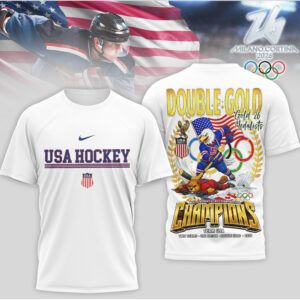 USA Hockey Double Gold 2026 Milano Cortina Olympics Champions Graphic Fan T Shirt USA Hockey Double Gold 2026 Milano Cortina Olympics Champions Graphic Fan T Shirt