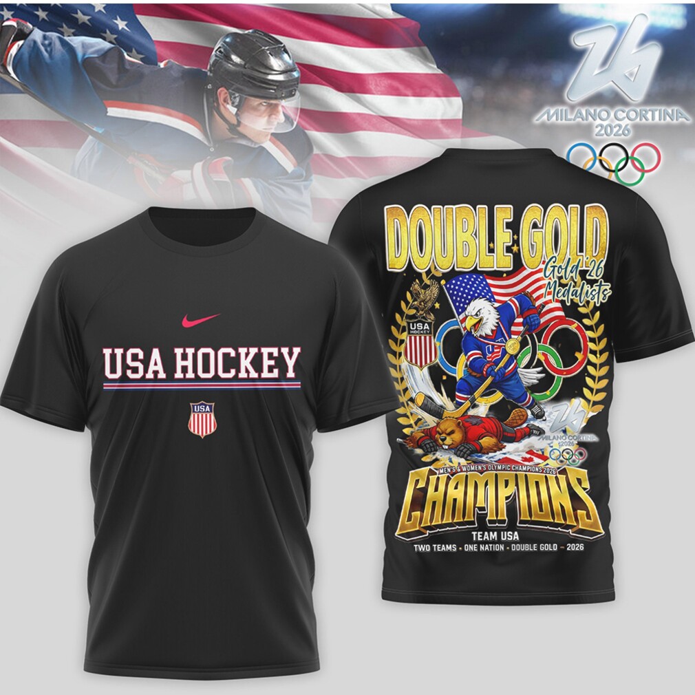 USA Hockey Double Gold 2026 Milano Cortina Olympics Champions Graphic Fan T Shirt USA Hockey Double Gold 2026 Milano Cortina Olympics Champions Graphic Fan T Shirt