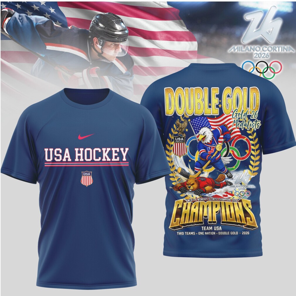 USA Hockey Double Gold 2026 Milano Cortina Olympics Champions Graphic Fan T Shirt USA Hockey Double Gold 2026 Milano Cortina Olympics Champions Graphic Fan T Shirt