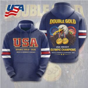 USA Hockey Double Gold 2026 Olympic Champions Eagle Hoodie USA Hockey Double Gold 2026 Olympic Champions Eagle Hoodie