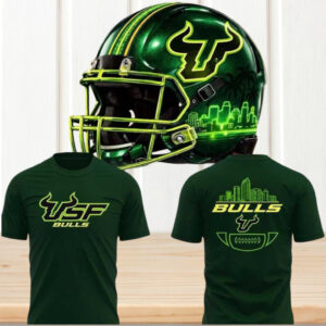 USF Bulls Green Football Helmet City Skyline Graphic Tee College Sports Fan Apparel USF Bulls Green Football Helmet City Skyline Graphic Tee College Sports Fan Apparel