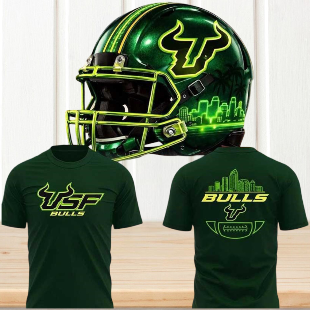 USF Bulls Green Football Helmet City Skyline Graphic Tee College Sports Fan Apparel USF Bulls Green Football Helmet City Skyline Graphic Tee College Sports Fan Apparel