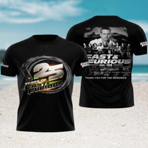 Vintage Fast And Furious 25 Years Anniversary Tribute Graphic Tee Crewneck Racing Shirt