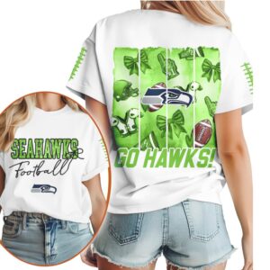 Vintage Seattle Seahawks Go Hawks Football White Graphic For Women Fans T Shirt