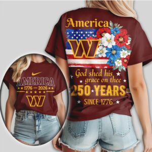 Washington Commanders America 250 Years 1776 2026 Patriotic Floral Football Fan Shirt