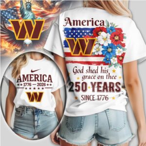 Washington Commanders America 250 Years 1776 2026 Patriotic Floral Football Fan Shirt