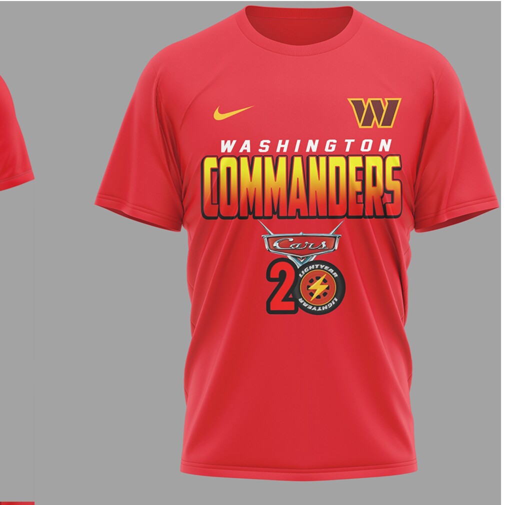 Washington Commanders Disney Cars Lightning McQueen 20th Anniversary Red Graphic T Shirt Washington Commanders Disney Cars Lightning McQueen 20th Anniversary Red Graphic T Shirt