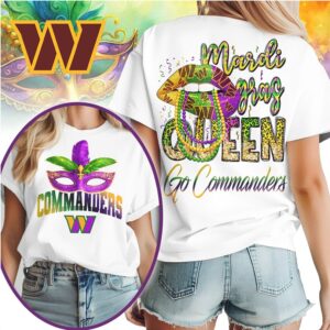 Washington Commanders Mardi Gras Queen Festive Football Fan Graphic T Shirt Washington Commanders Mardi Gras Queen Festive Football Fan Graphic T Shirt