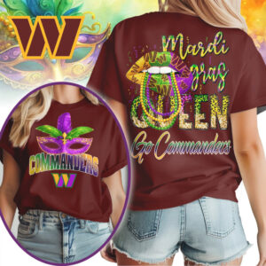Washington Commanders Mardi Gras Queen Festive Football Fan Graphic T Shirt