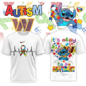 Washington Commanders Stitch Autism Awareness Heartbeat Puzzle Ribbon Graphic Sports Shirt Washington Commanders Stitch Autism Awareness Heartbeat Puzzle Ribbon Graphic Sports Shirt