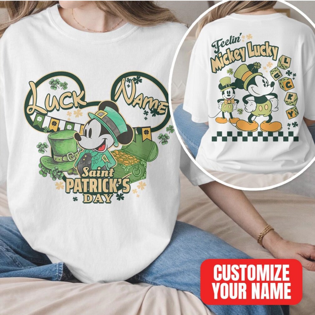 Custom Mickey Lucky Saint Patrick's Day Disney Character Retro Green Clover Name T Shirt Custom Mickey Lucky Saint Patrick's Day Disney Character Retro Green Clover Name T Shirt