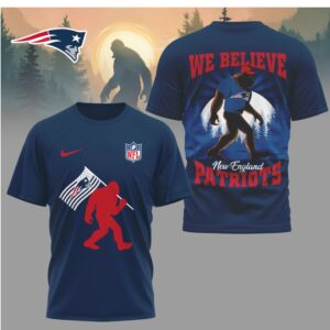 We Believe Bigfoot Sasquatch New England Patriots Flag Graphic Game Day T Shirt