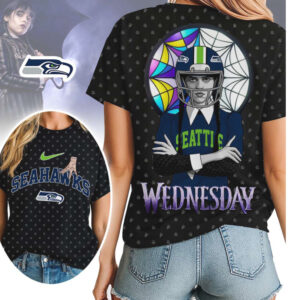 Wednesday Addams Seattle Seahawks Nevermore Academy Style Goth Graphic Football Fan Shirt Wednesday Addams Seattle Seahawks Nevermore Academy Style Goth Graphic Football Fan Shirt