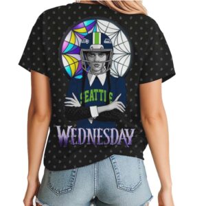 Wednesday Addams Seattle Seahawks Nevermore Academy Style Goth Graphic Football Fan Shirt