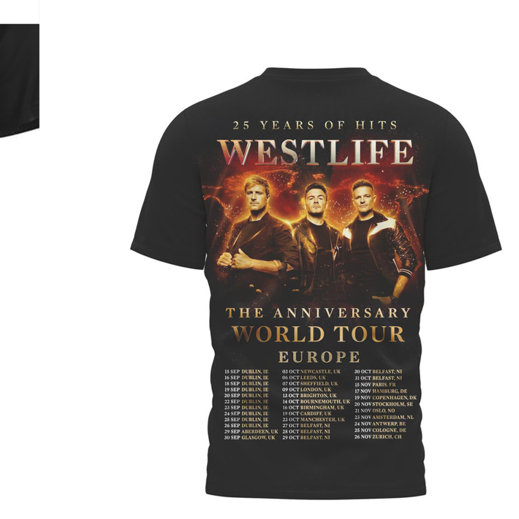 Westlife 25 Years of Hits Anniversary World Tour Europe 2026 Shirt Westlife 25 Years of Hits Anniversary World Tour Europe 2026 Shirt