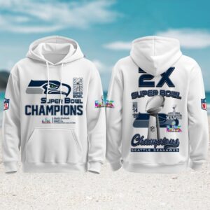 White Seattle Seahawks 2X Super Bowl Champions Commemorative 2026 Victory Graphic Hoodie White Seattle Seahawks 2X Super Bowl Champions Commemorative 2026 Victory Graphic Hoodie