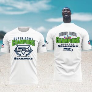 White Seattle Seahawks Super Bowl LX Champions Graphic Victory Parade Fan T Shirt
