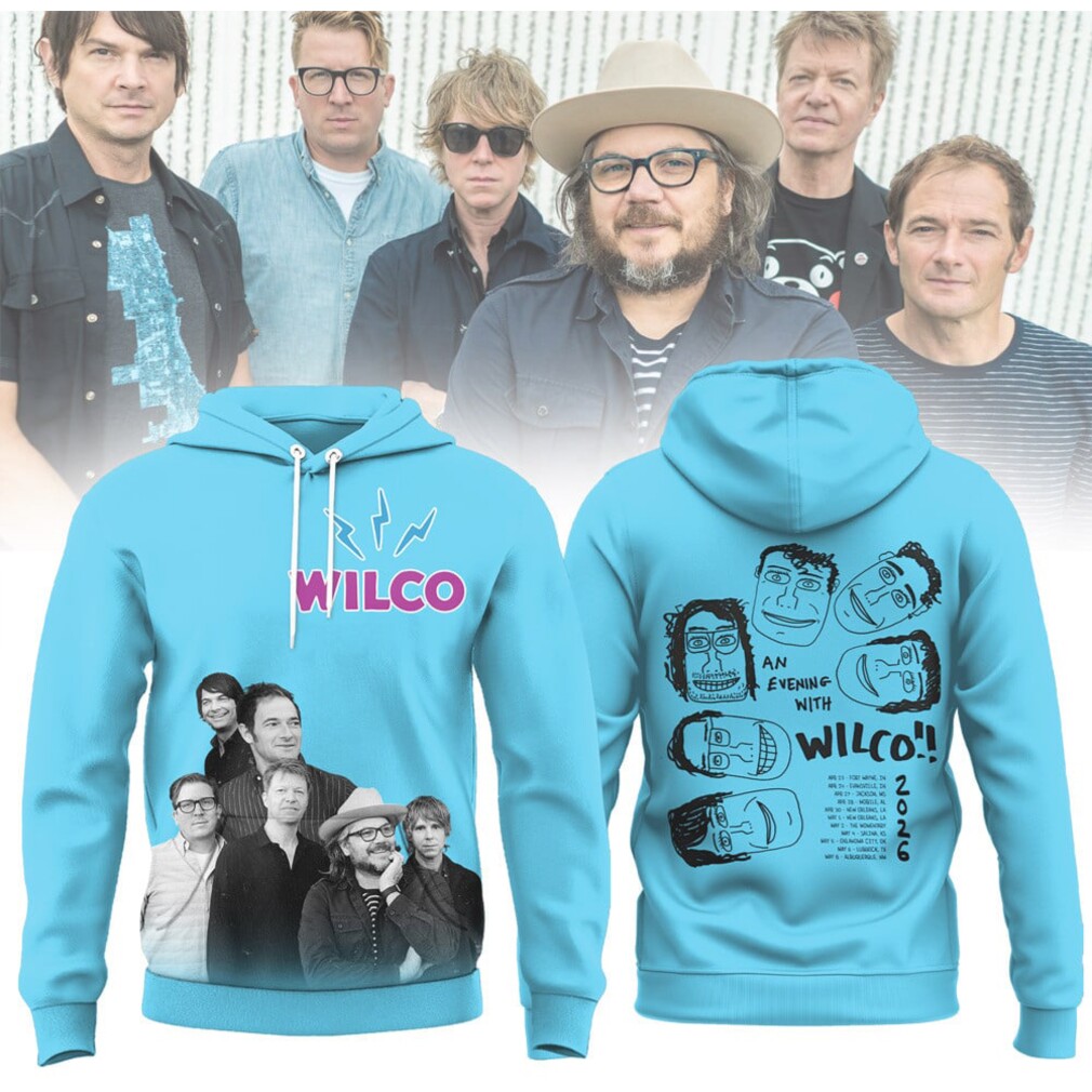 Wilco An Evening With Wilco 2026 World Tour Blue Vintage Band Graphic Hoodie Wilco An Evening With Wilco 2026 World Tour Blue Vintage Band Graphic Hoodie