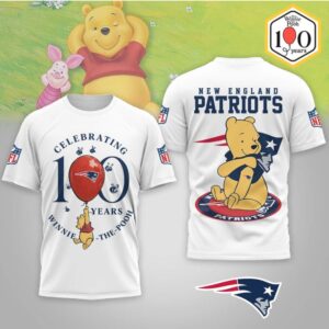 Winnie The Pooh 100 Years New England Patriots Celebration Graphic Football T Shirt