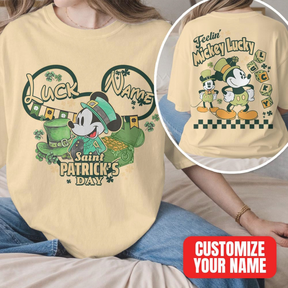 Custom Mickey Lucky Saint Patrick's Day Disney Character Retro Green Clover Name T Shirt Custom Mickey Lucky Saint Patrick's Day Disney Character Retro Green Clover Name T Shirt