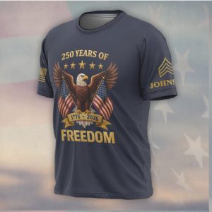 250 Years of Freedom American Eagle Twin Flags T Shirt