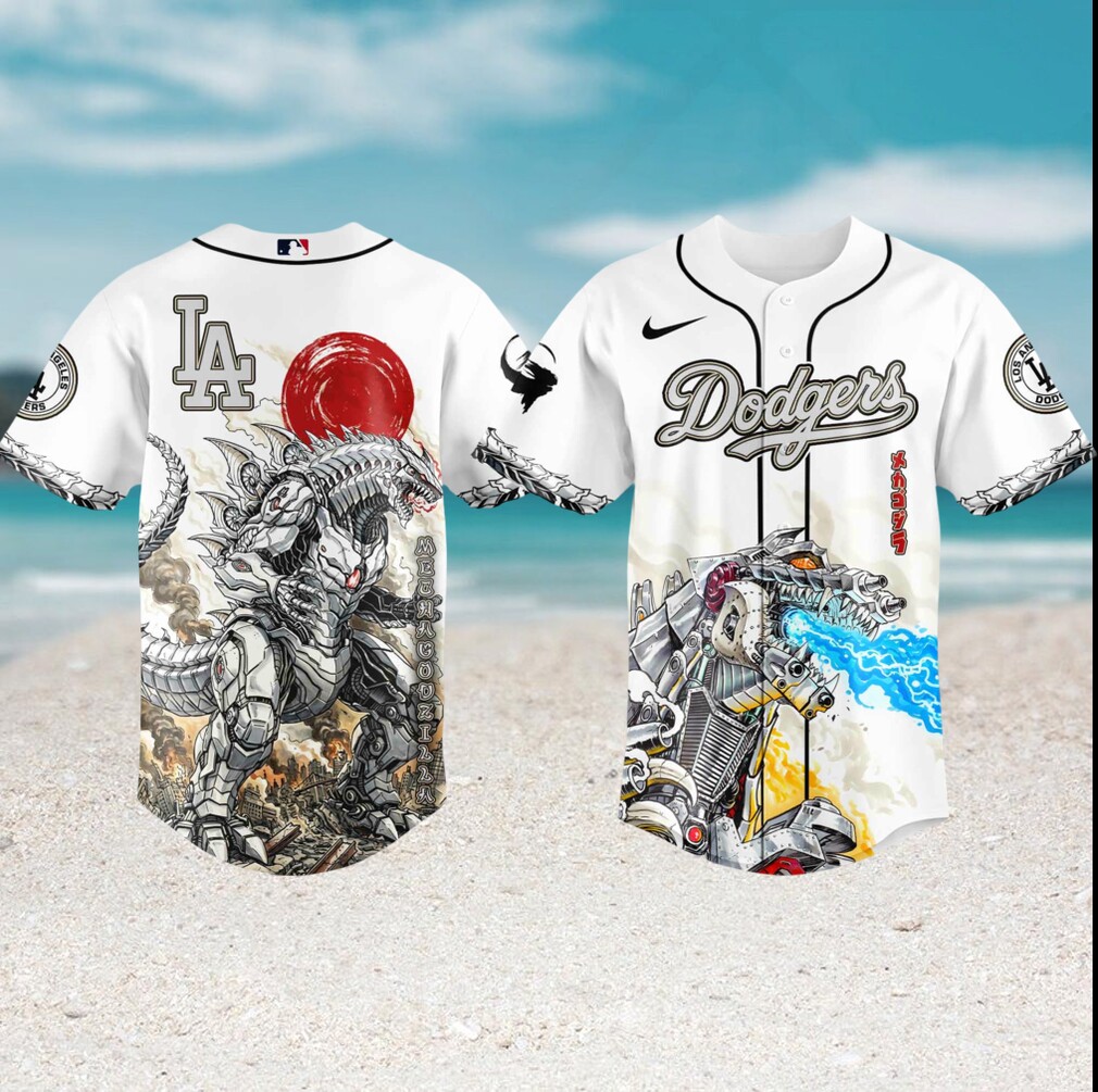 Los Angeles Dodgers x MechaGodzilla White Baseball Mecha Edition Jersey Los Angeles Dodgers x MechaGodzilla White Baseball Mecha Edition Jersey