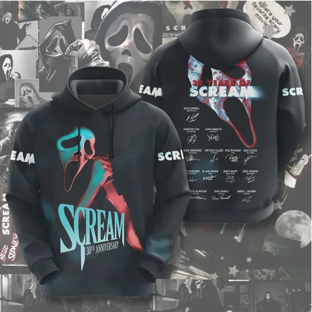 30 Years of Scream Anniversary Ghostface Mask Signature Cast List T Shirt 30 Years of Scream Anniversary Ghostface Mask Signature Cast List T Shirt