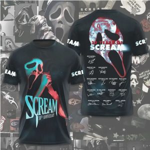 30 Years of Scream Anniversary Ghostface Mask Signature Cast List T Shirt