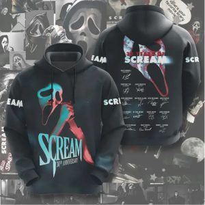 30 Years of Scream Anniversary Ghostface Mask Signature Cast List T Shirt