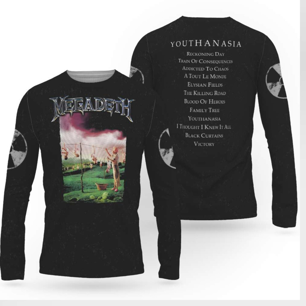 Megadeth Youthanasia Album Cover Vintage Style Tracklist Shirt Megadeth Youthanasia Album Cover Vintage Style Tracklist Shirt
