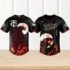 Godzilla x Minnesota Twins Custom MLB Baseball Black Kaiju Edition Jersey
