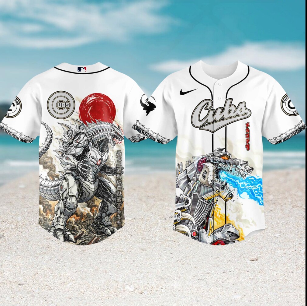 MechaGodzilla x Chicago Cubs White Baseball Robotic Monster Jersey MechaGodzilla x Chicago Cubs White Baseball Robotic Monster Jersey