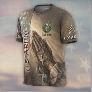 A Veteran's Strength Comes From God Praying Hands Dog Tags Army Shirt