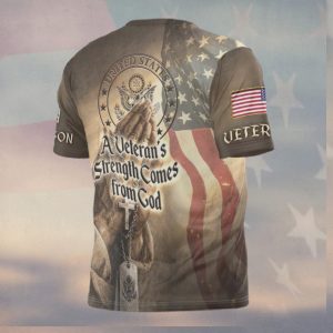 A Veteran's Strength Comes From God Praying Hands Dog Tags Army Shirt